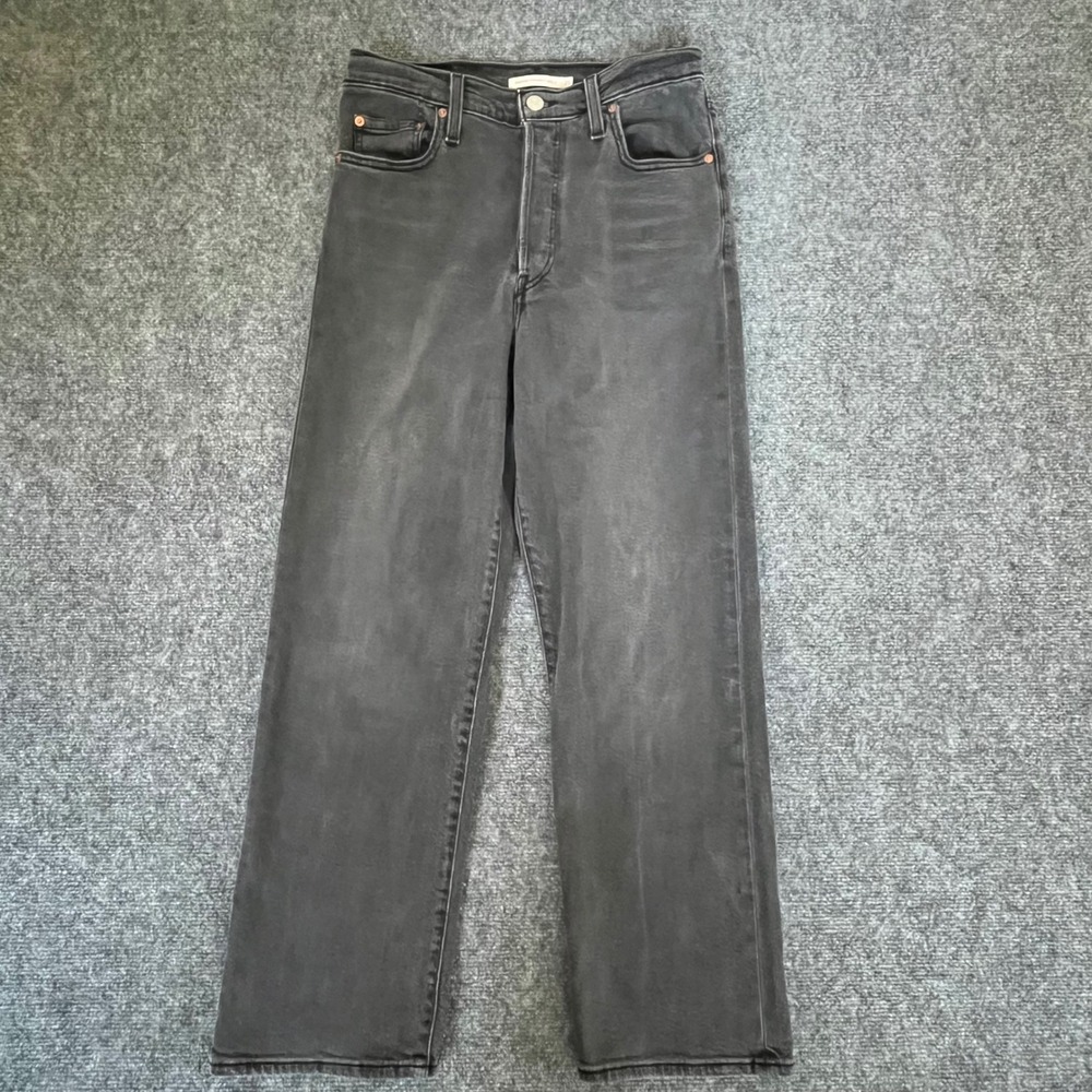 Levis Ribcage Straight Ankle Jeans Faded Black High Rise Button Fly Size 29